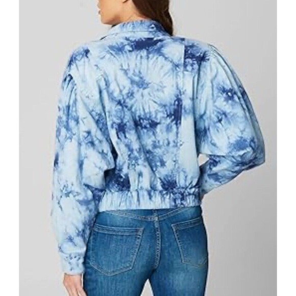 BLANK NYC Tie Dye Denim Utility Moto Jacket In Blue Tide Is High Sz S New - Picture 3 of 10